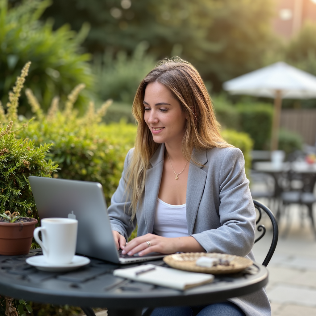 Dirigeante pilotant son acquisition digitale depuis son ordinateur